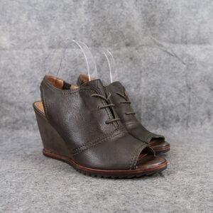 Biala Shoes Women 38 Bootie Wedge Fashion Leather Lace Up Bayley Slingback Olive